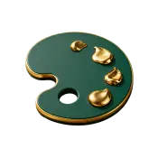 Green and gold artist palette icon representing creative AI illustration, design tools, and digital artistry.