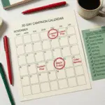 A Christmas storytelling campaign calendar showing launch day, content prep, Black Friday, and Cyber Monday marked in red. Perfect visual for holiday marketing planning and festive brand storytelling.