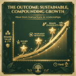 Visual framework illustrating post-holiday marketing growth through retention, higher AOV, and brand evangelism—shifting from short-term transactions to long-term customer relationships.