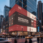 Valentine’s day marketing system displayed as a large-scale urban billboard, representing ai storytelling, strategy, psychology, and execution integrated into one intelligence framework.