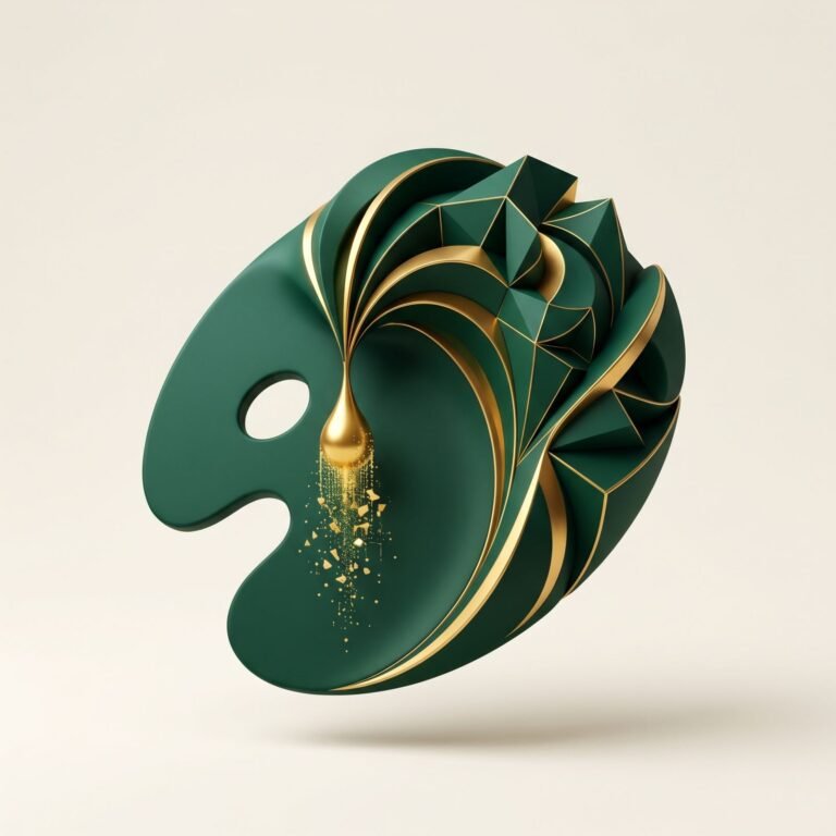 Green and gold artist palette icon representing creative AI illustration, design tools, and digital artistry.
