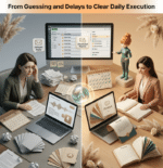 Comparison of disorganized customer communication and delayed responses versus structured messaging clear execution and improved engagement using an AI marketing assistant