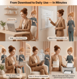 Step by step process showing how to download the product generate a voice print set up an AI assistant and use prompts and templates for daily Mother’s Day marketing tasks
